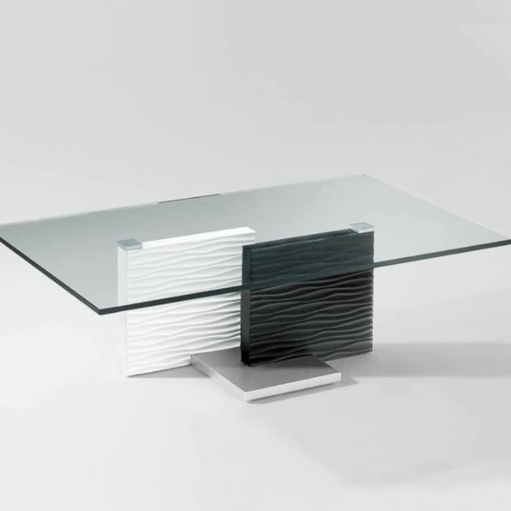 Two-Tone Black & White Stylish Coffee Table with Clear Glass Top MSRP$1,174